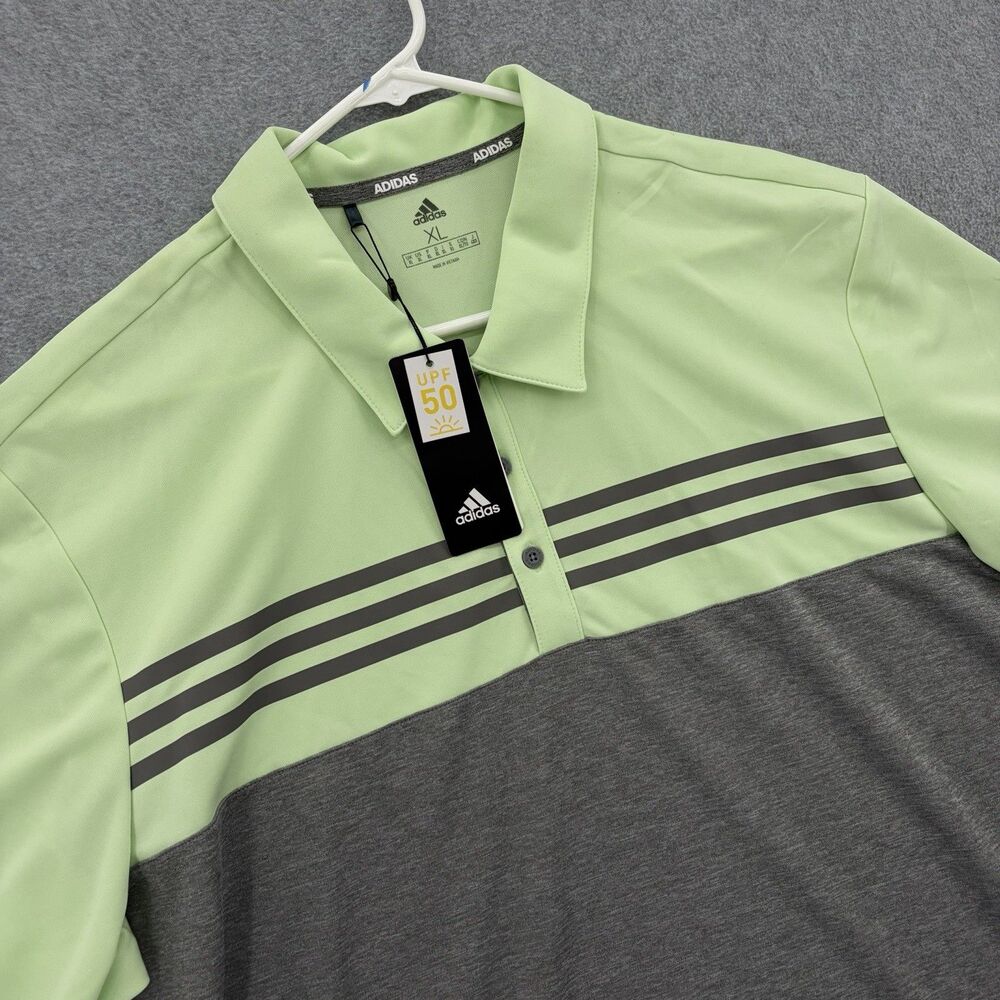 Adidas Golf Polo Shirt XL UPF 50 Colorblock Performance Gray Green Stripe NWT